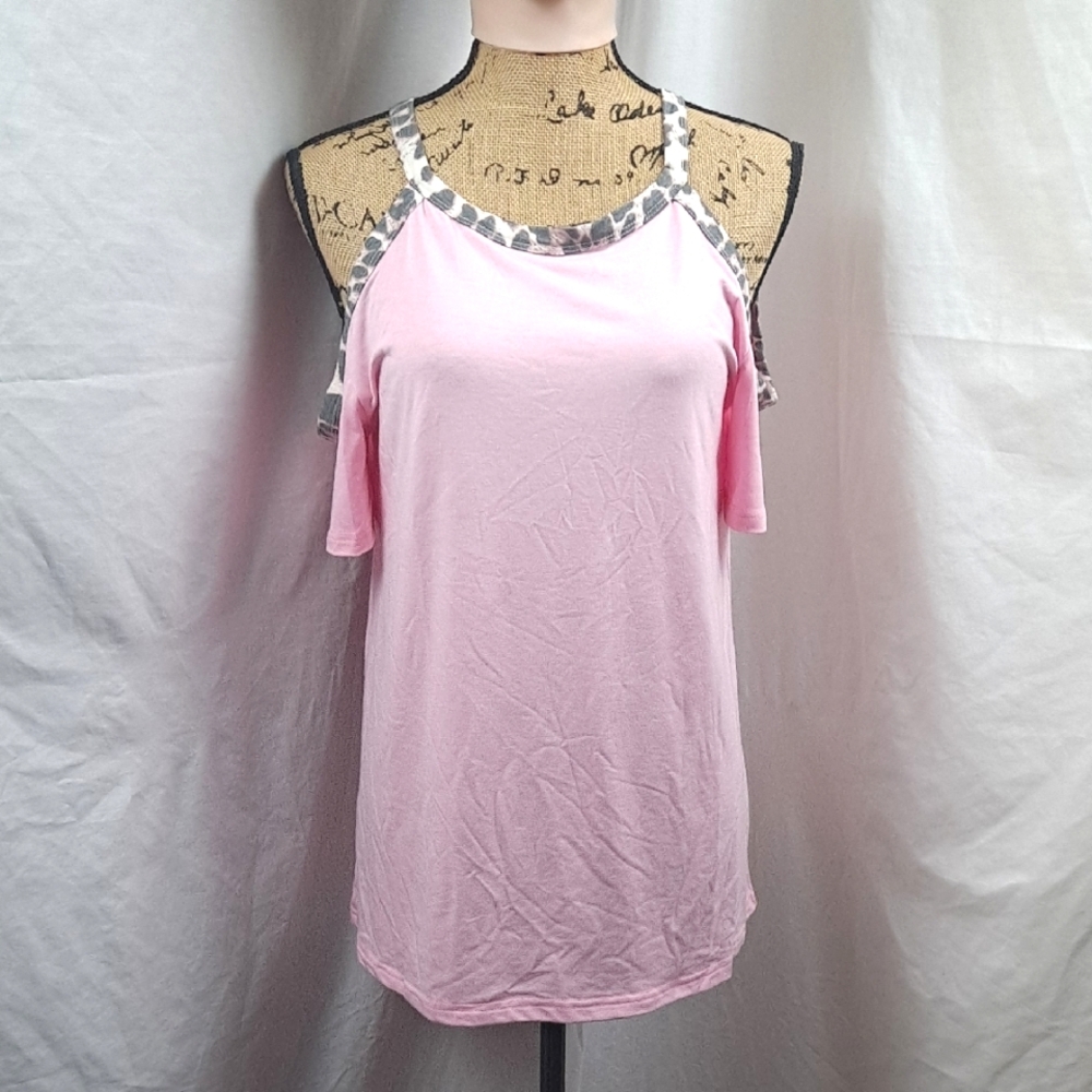 Grecerelle Blouse Pink Casual Cold Shoulder Top Size Small